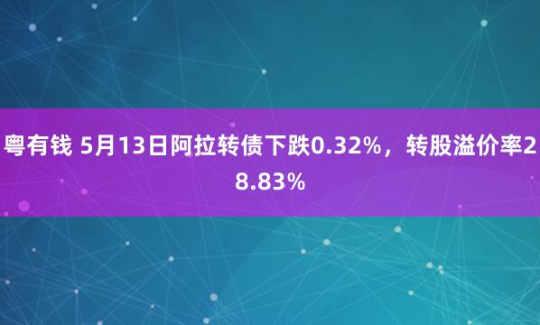 粤有钱 5月13日阿拉转债下跌0.32%，转股溢价率28.83%